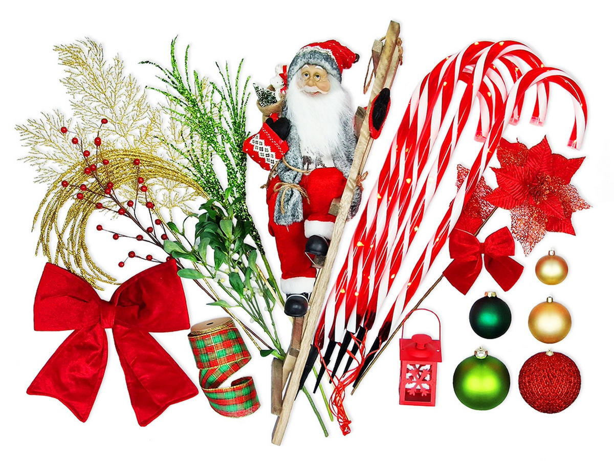 LAALU WEIHNACHTSBAUM geschmückt künstlich mit 87 Ornamenten SANTA CLAUS 150 cm Baum mit Ständer und Weihnachtsornamenten - Rot/Goldfarben, Kunststoff (150cm) - LAALU