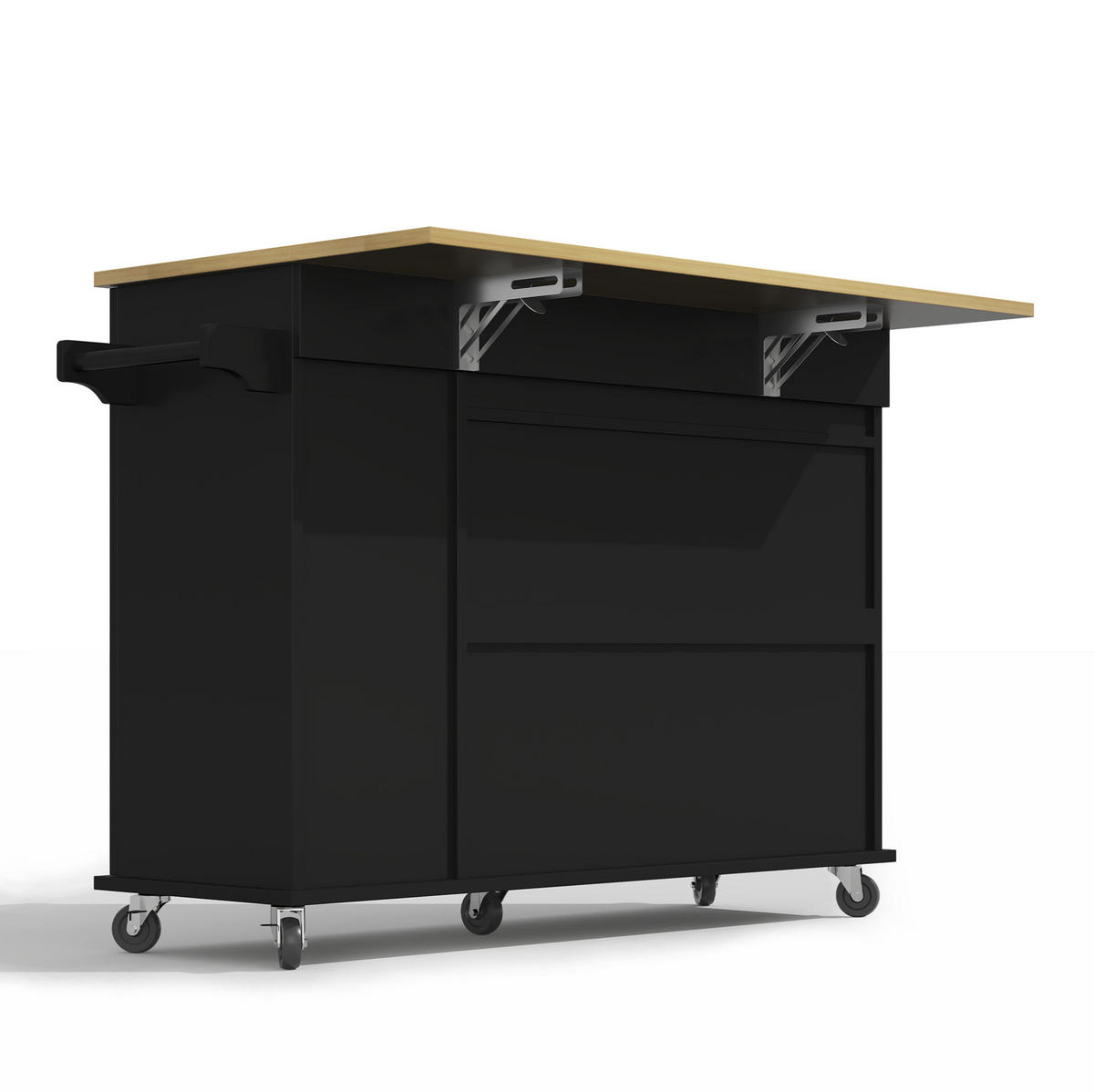 KÜCHENINSEL 120/40(65)/90 cm aus MDF mit klappbarer Arbeitsplatte Schwarz/Natur - Schwarz, Holzwerkstoff (120/90/65cm) - Modenvie