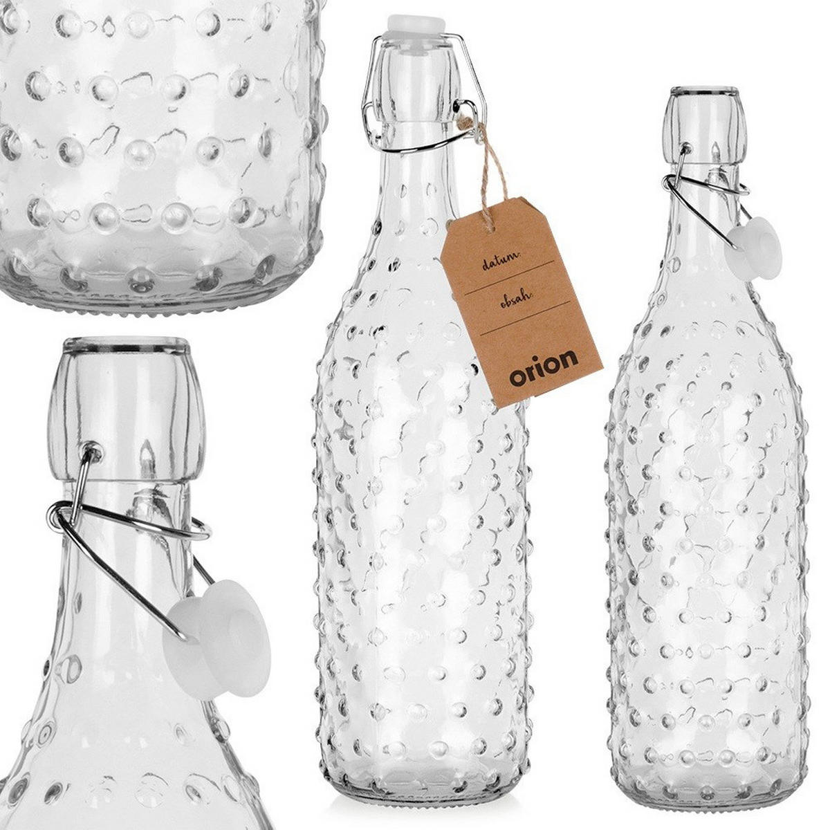 GLASFLASCHE Bügelverschluss geriffelt 1 l Transparent - Transparent, Glas (8/31.5/8cm) - Orion 