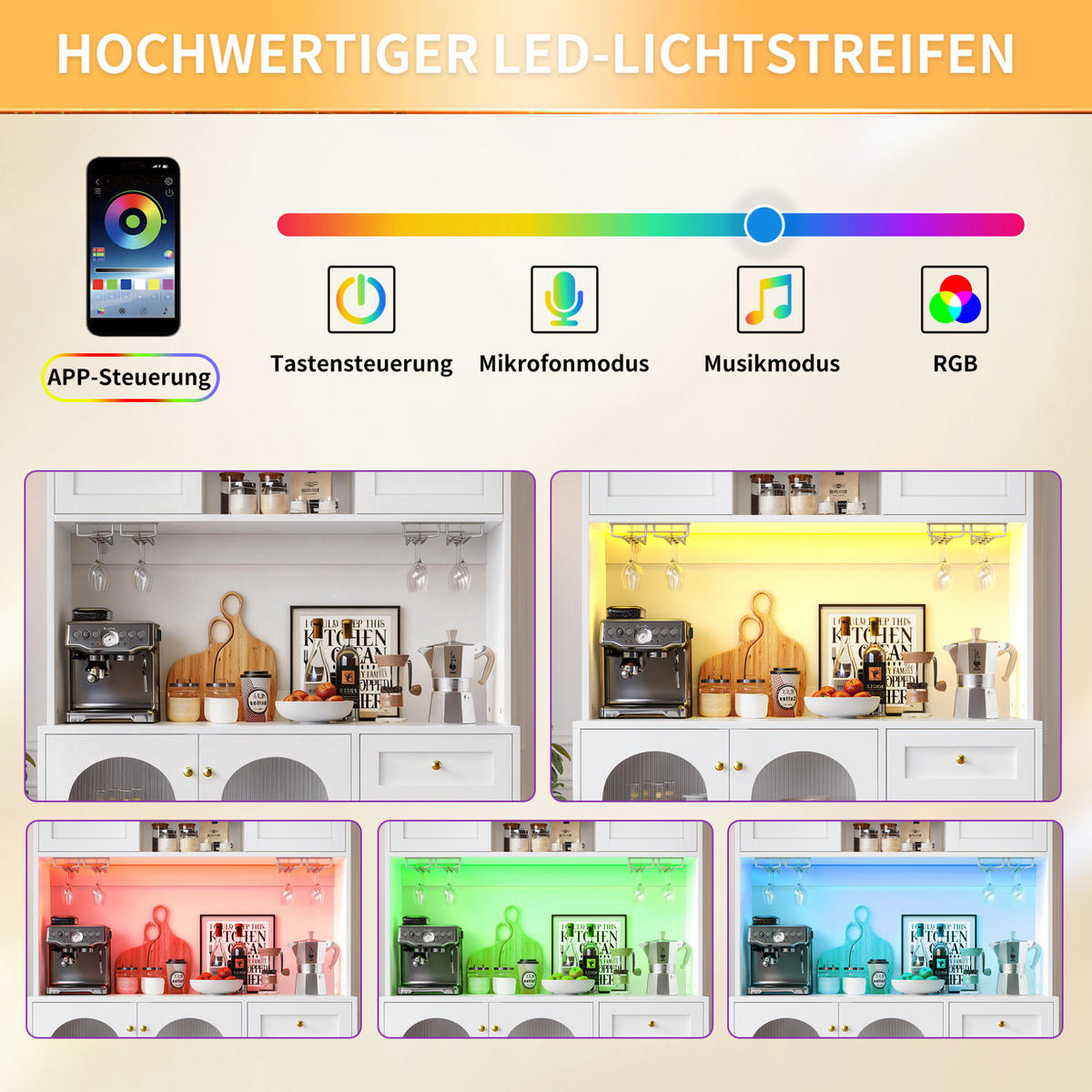 KOMODA od MDF-a, 120/40/188 cm bijela, s LED rasvjetom - bijela, drvni materijal (120/188/40cm) - BEAOK