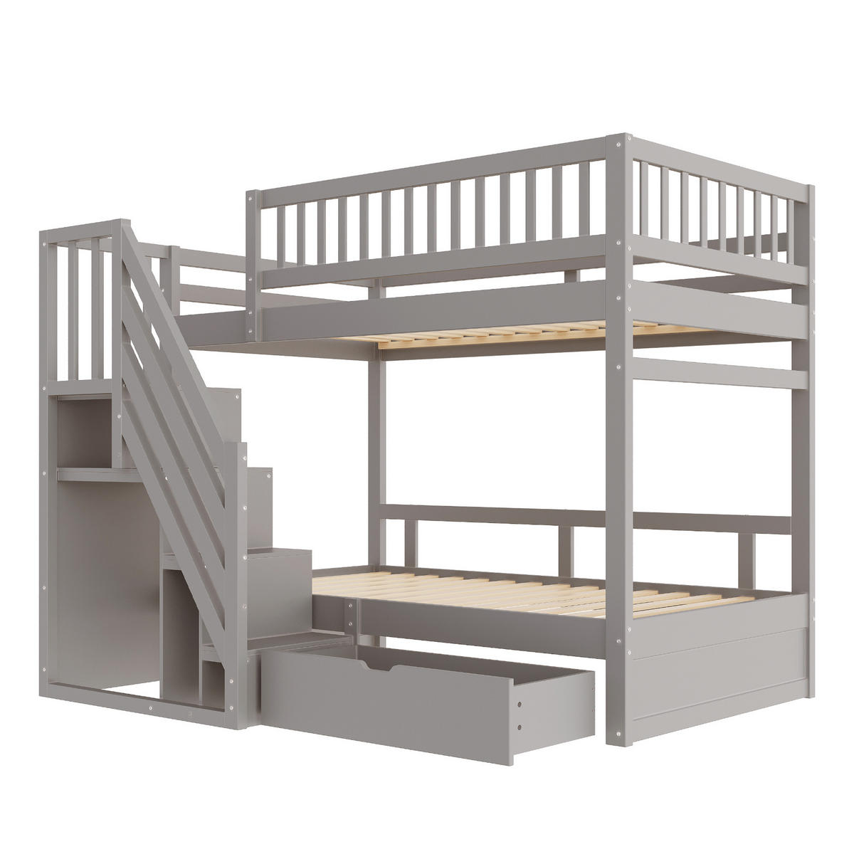 ETAGENBETT 90/200 cm & 90/200 cm in Grau Kinderbett mit Schubladen und Stauraum - Weiß, Holz (90/200cm) - STILVORA