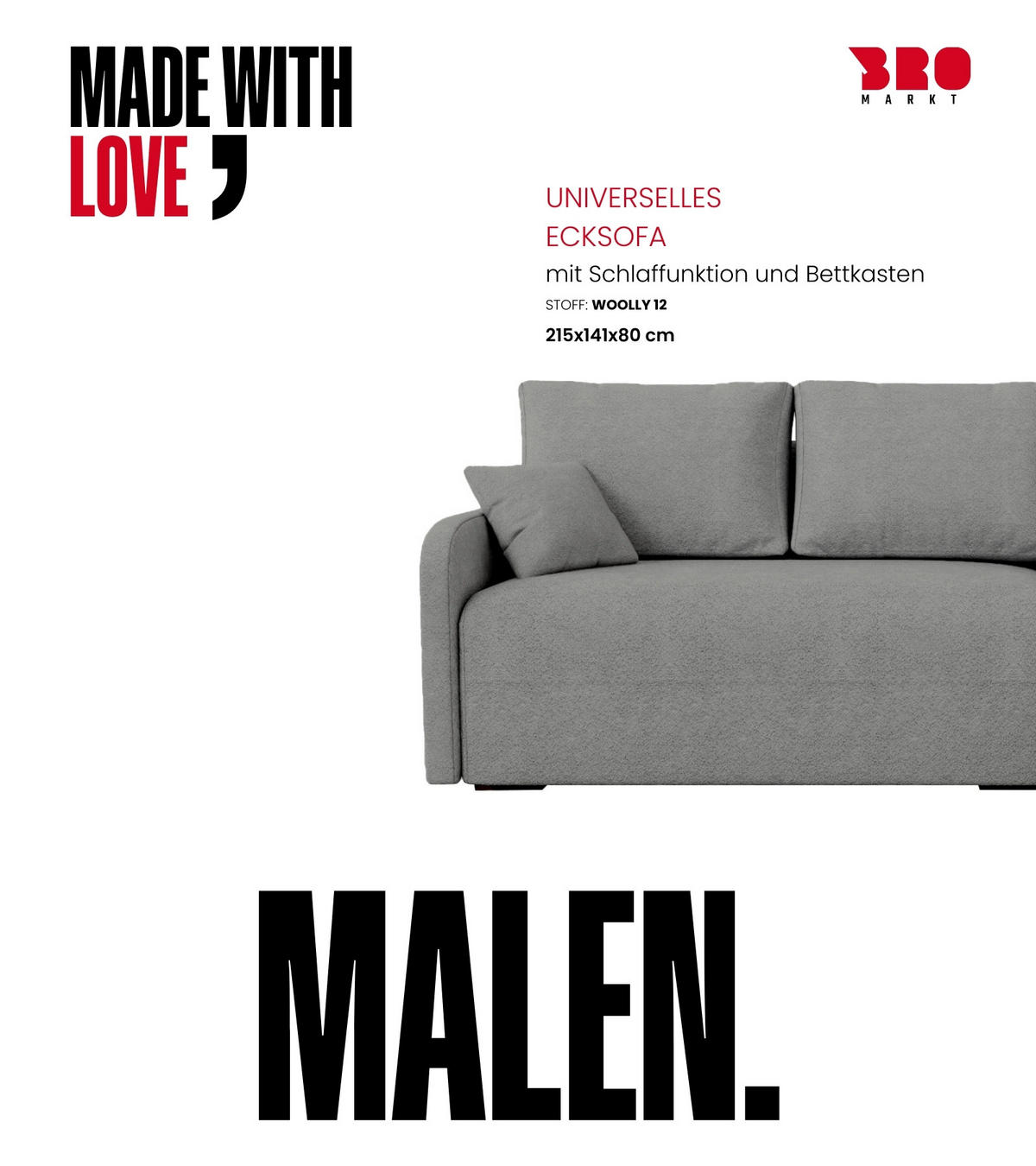 ECKSOFA Malen mit Schlaffunktion Grau Bouclé - Grau, Textil (215/141cm) - Bromarkt