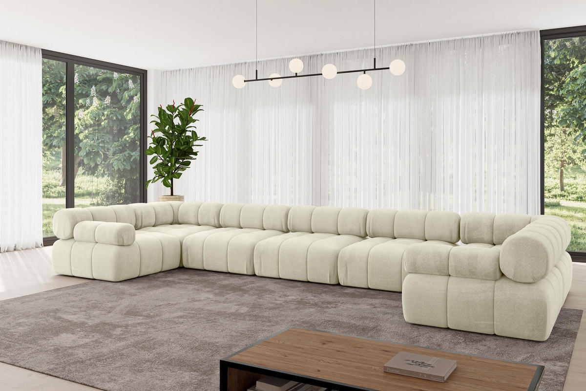 WOHNLANDSCHAFT modulares Sofa Birno-U3 - 475x190x70 cm Beige Velours - Beige, Holzwerkstoff/Textil (475/70/190cm) - ALTDECOR