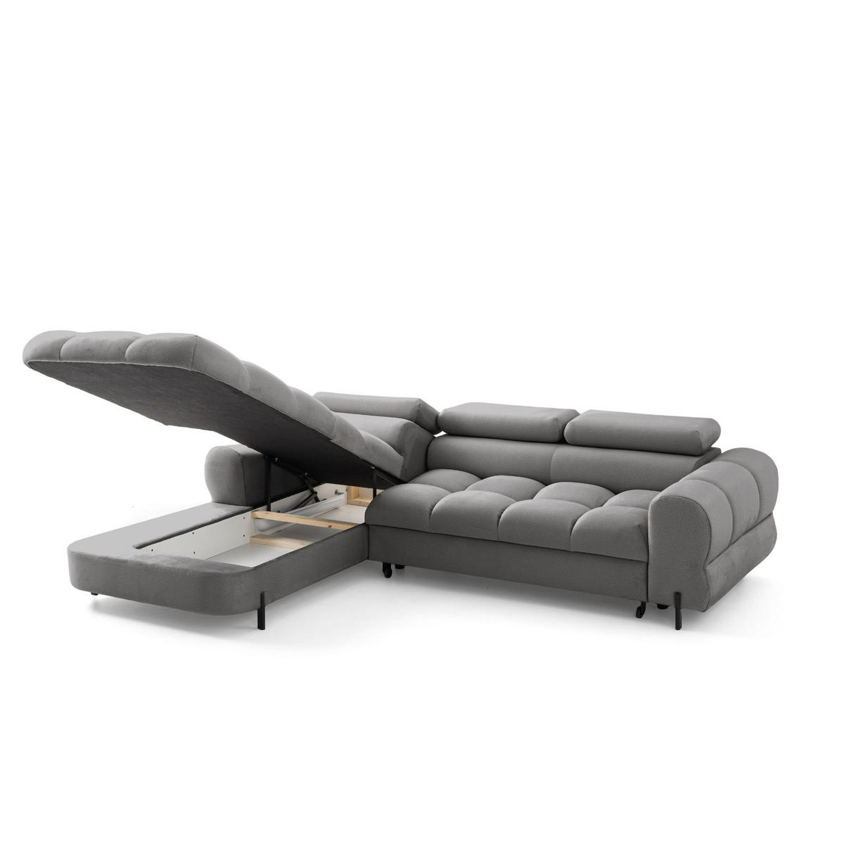 ECKSOFA UFFO L Links mit Schlaffunktion 260x195 Velours Hellgrau - Hellgrau/Schwarz, Holz/Textil (260/195cm) - Muffo