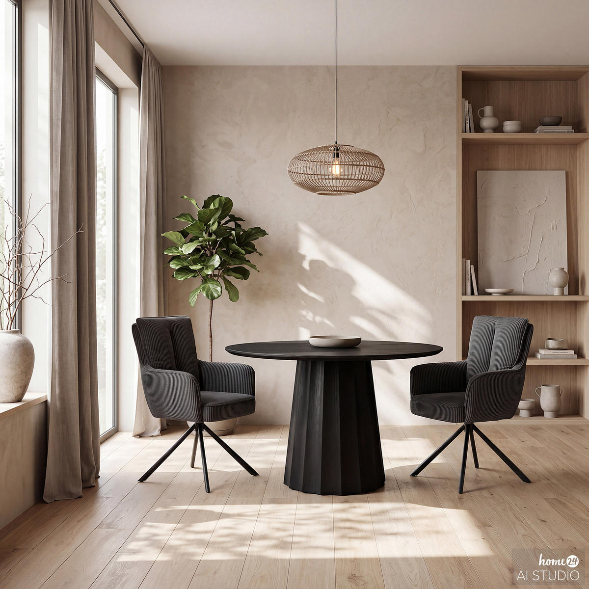 DREHBARER ARMLEHNENSTUHL - 2er-Set - Dunkelgrau/Schwarz, Textil/Metall (62/95/67cm) - home24