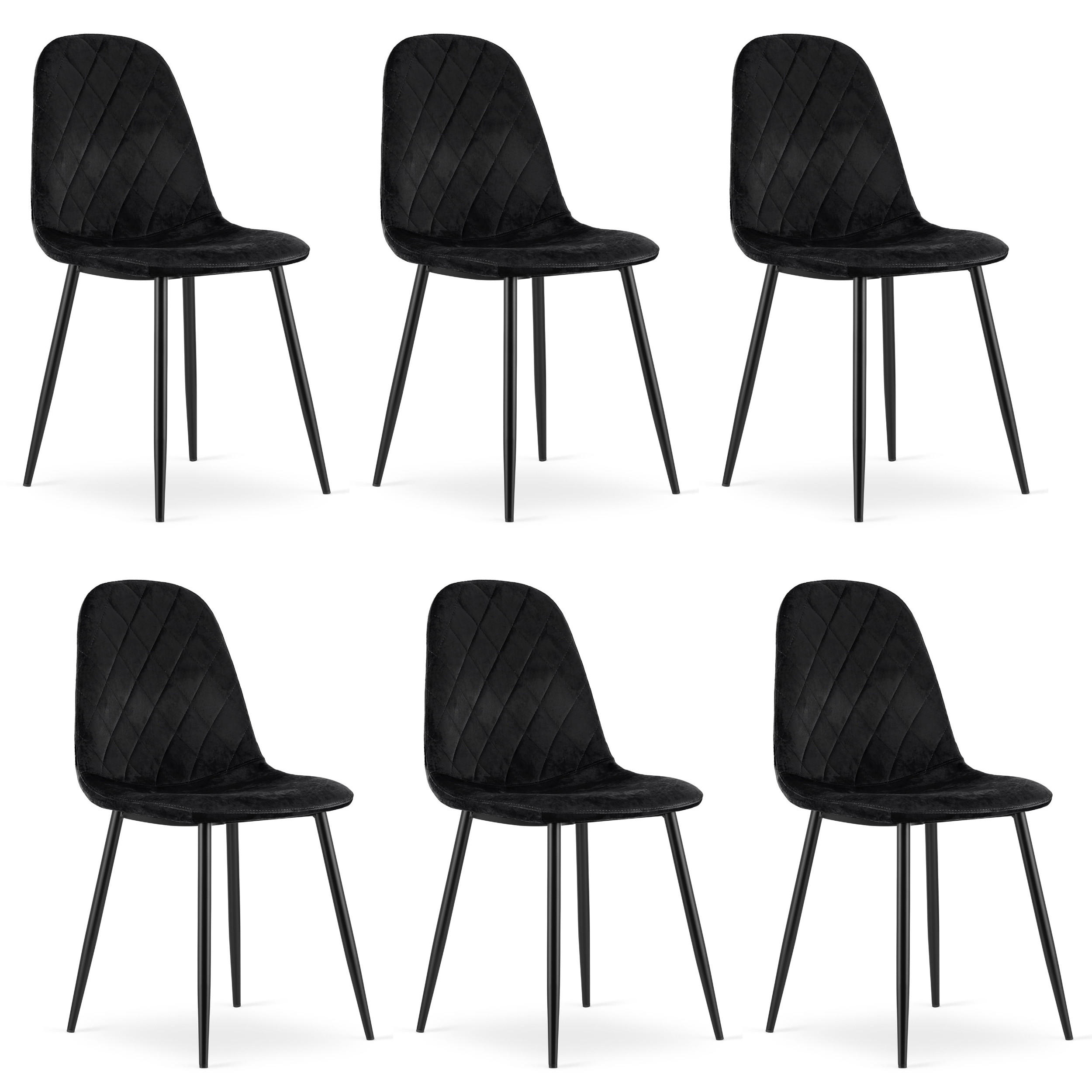 STUHL PIENZA 6-er Set, Schwarz, mit Samtstoff gepolstert - Schwarz, Textil/Metall (45/88/51cm) - Komodee