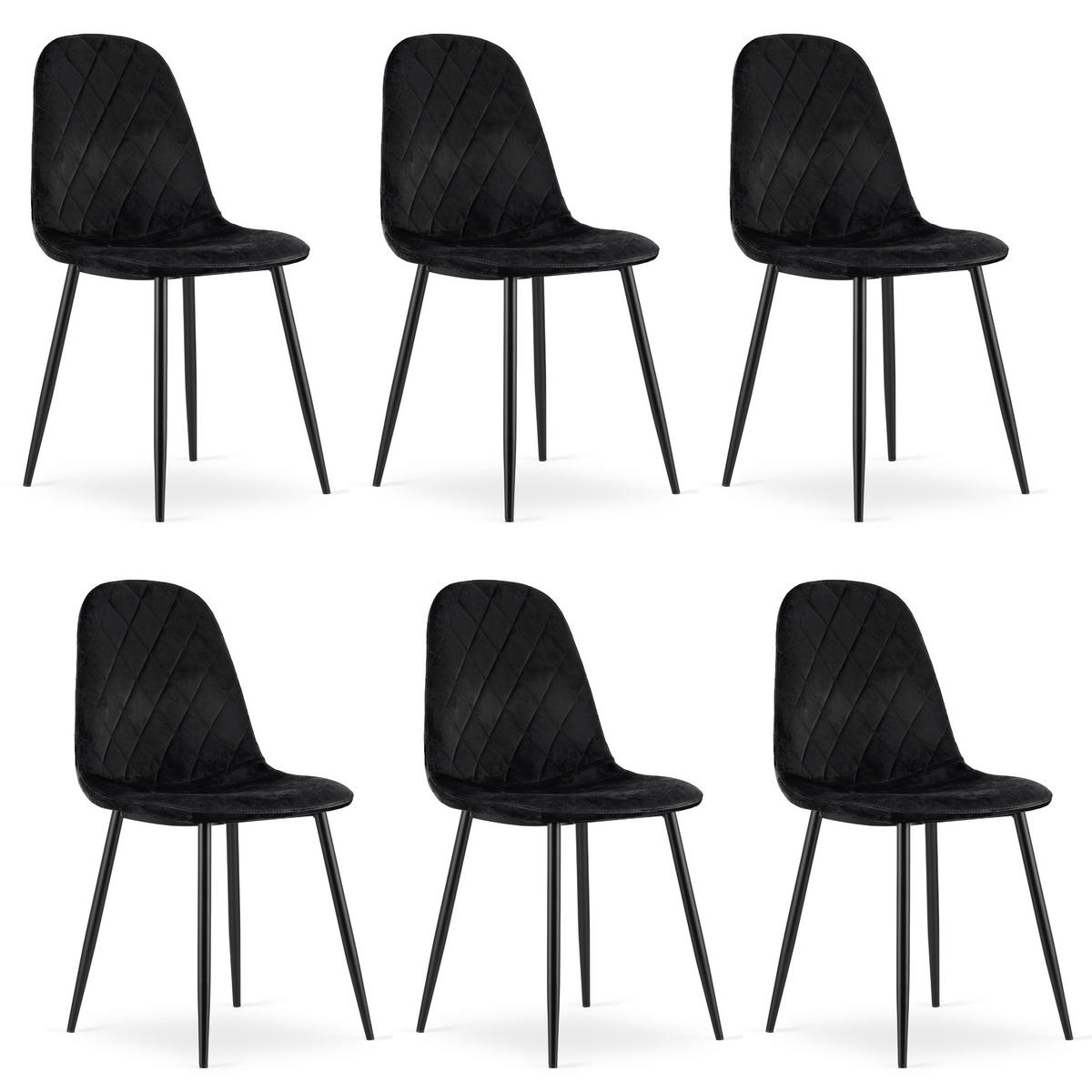 STUHL PIENZA 6-er Set, Schwarz, mit Samtstoff gepolstert - Schwarz, Textil/Metall (45/88/51cm) - Komodee