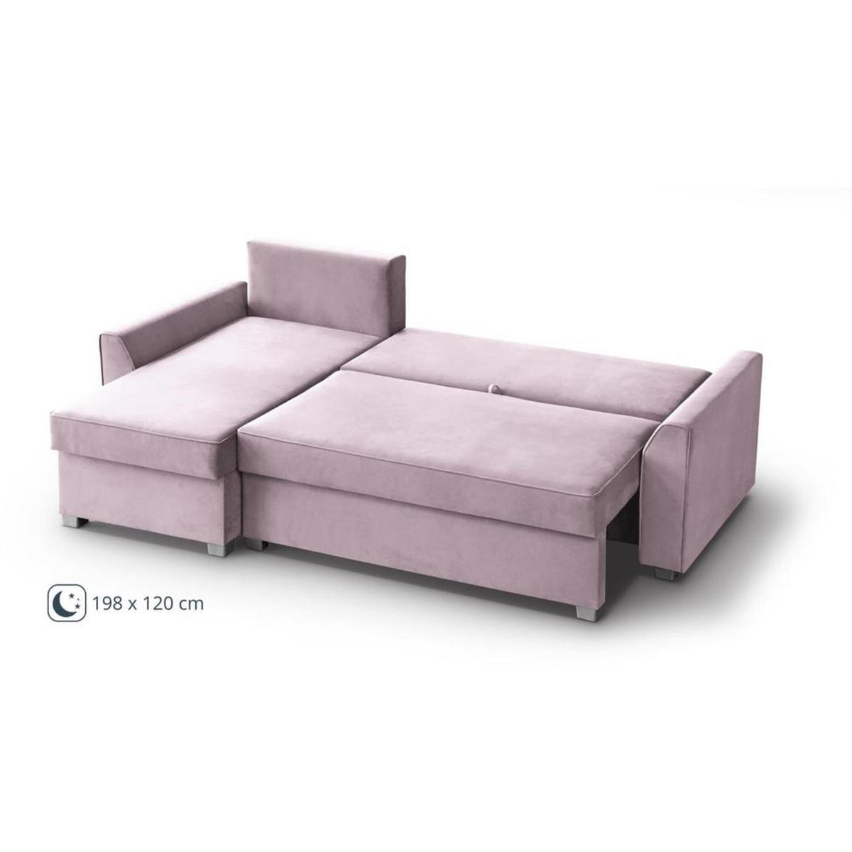 ECKSCHLAFSOFA Teramo rosa - Schwarz/Rosa, Kunststoff/Textil (235/150cm) - Beautysofa