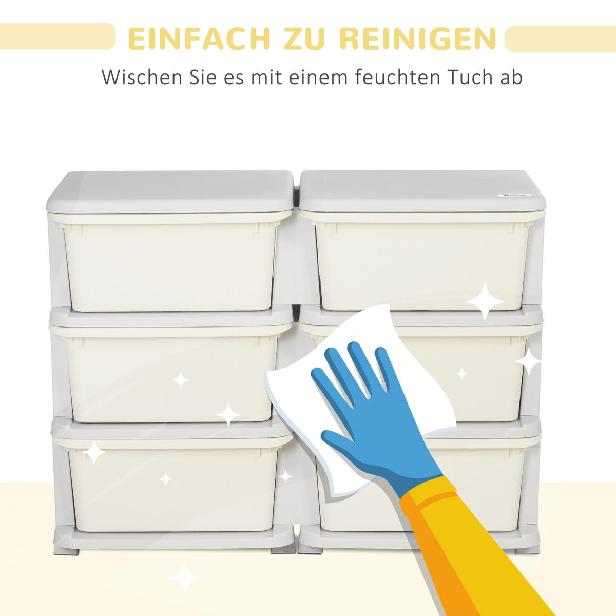 SCHUBLADENSCHRANK, Kunststoff, Cremeweiß/Grau, 75L x 37B x 56,5H cm - Creme/Weiß, Kunststoff (37/56.5/75cm) - HOMCOM
