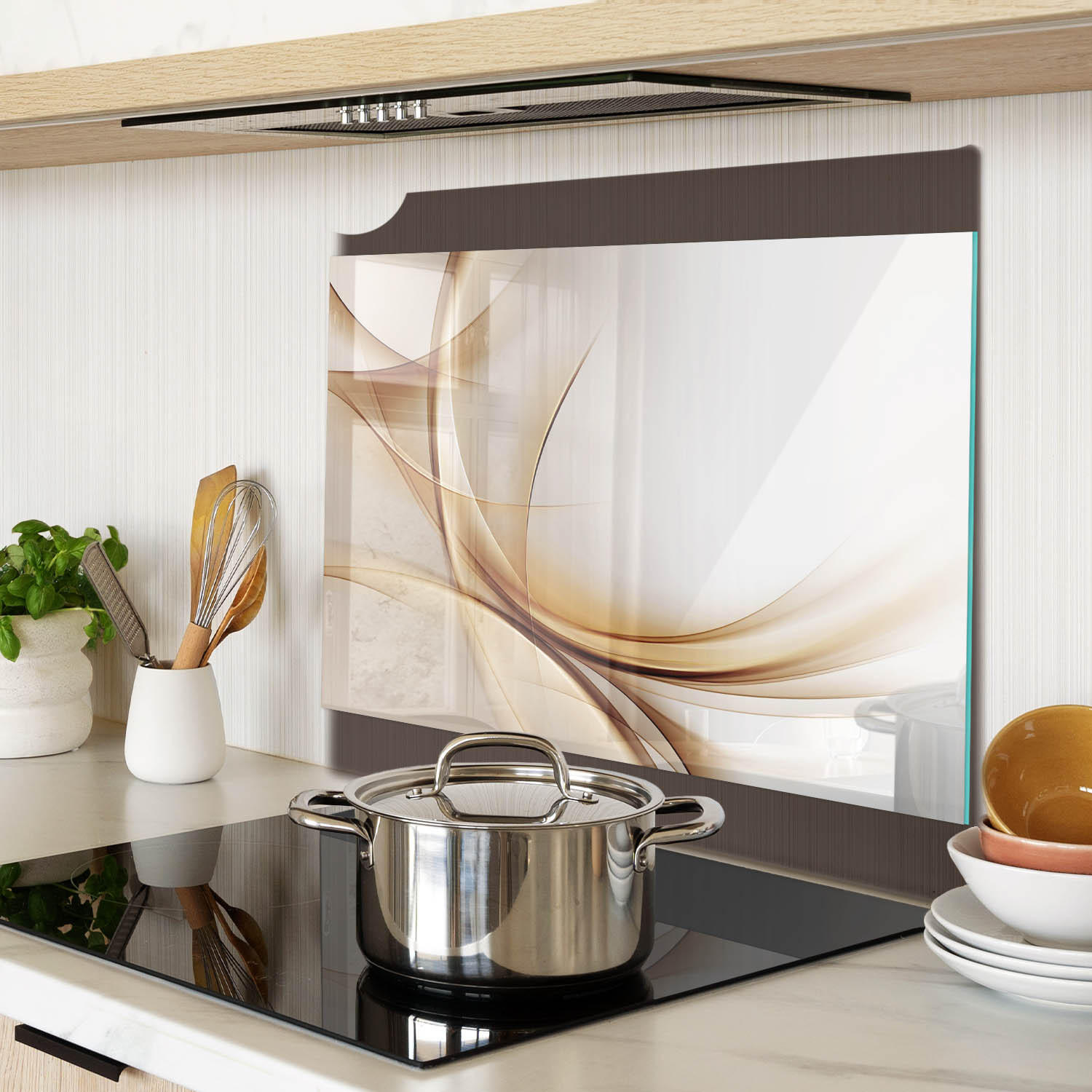 GLASPLATTE 60x52 cm Abstrakte Wellen - Beige, Glas (60/0.4/52cm) - TULUP