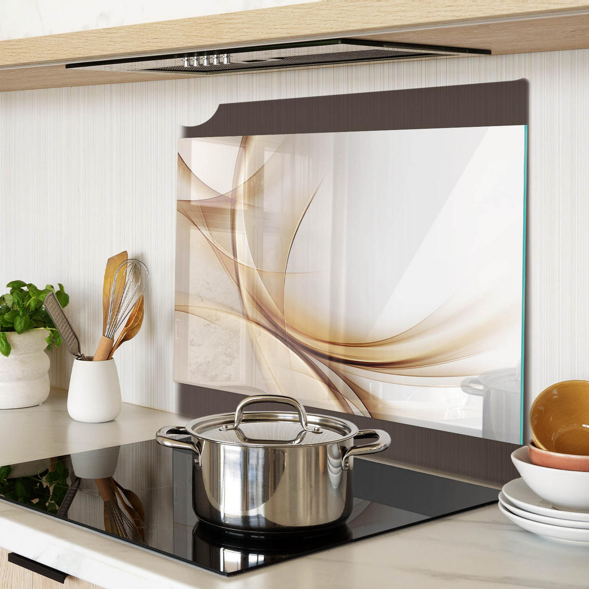 GLASPLATTE 60x52 cm Abstrakte Wellen - Beige, Glas (60/0.4/52cm) - TULUP