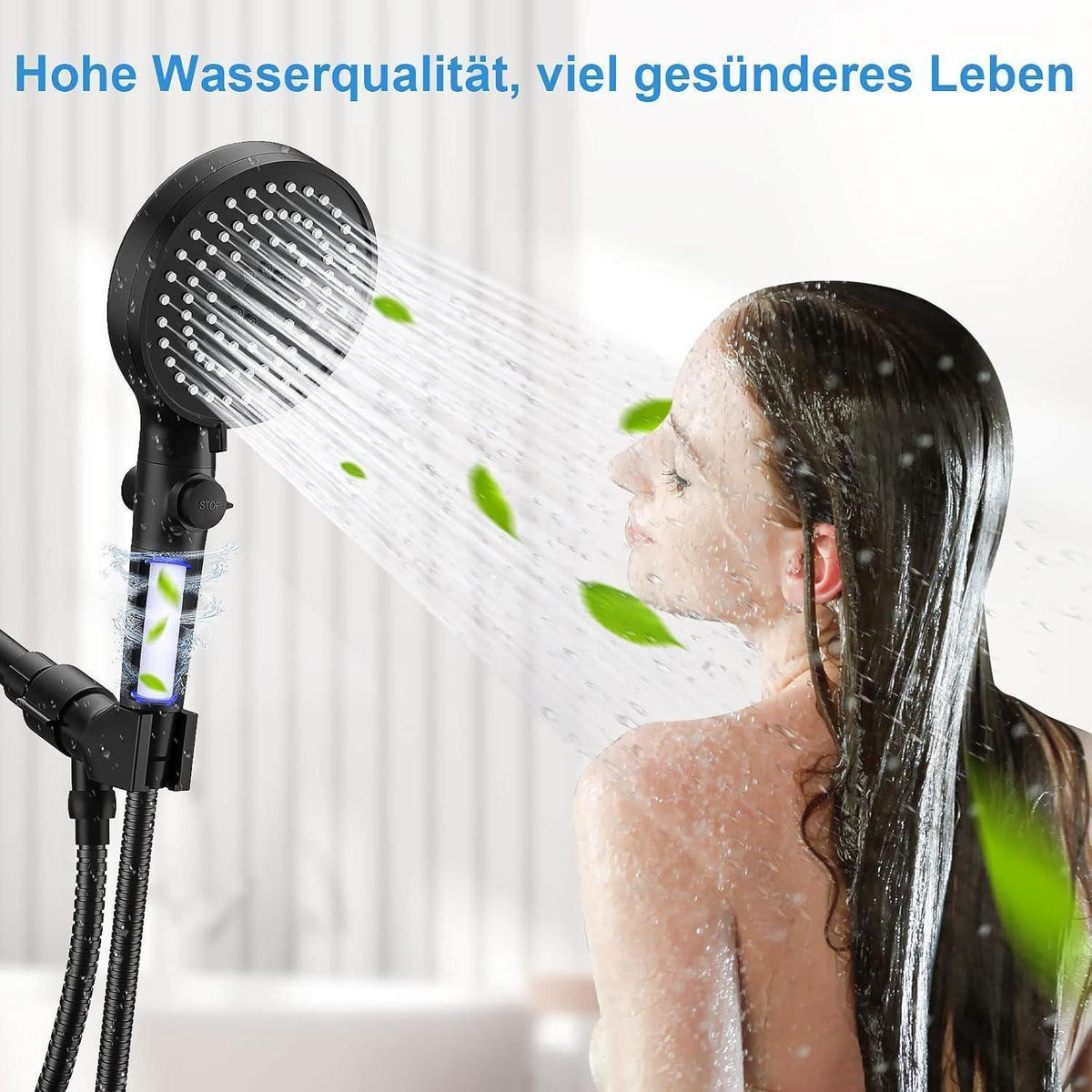DUSCHKOPF Schwarz mit 5 Strahleinstellungen und Wassersparfunktion - Schwarz, Kunststoff (13.5/12.7/24cm)