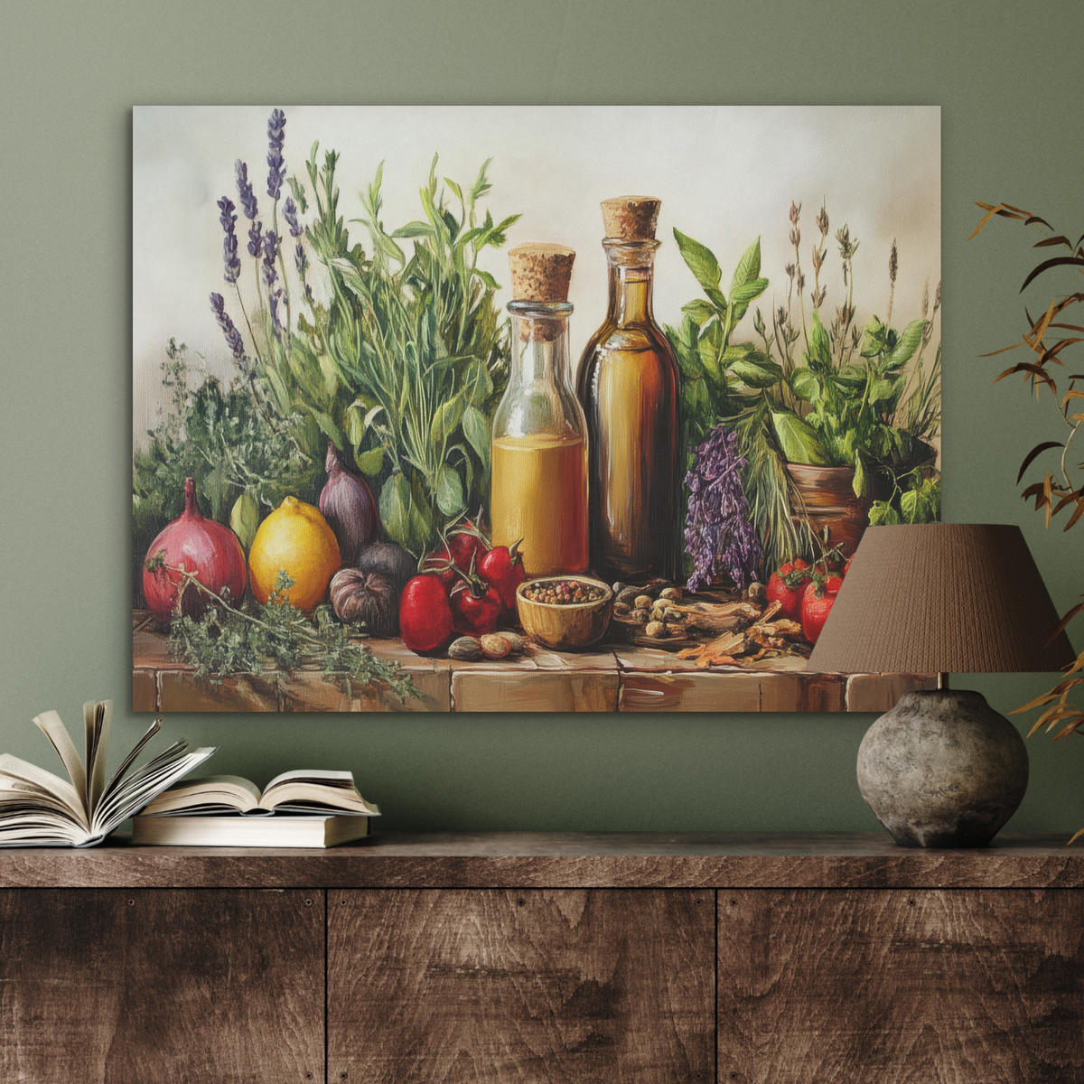 AKUSTIKPANEEL Stilleben - Kräuter - Gewürze - Früchte - Farbenfroh 80x60 cm - Grün, Textil (80/0.9/60cm) - MuchoWow