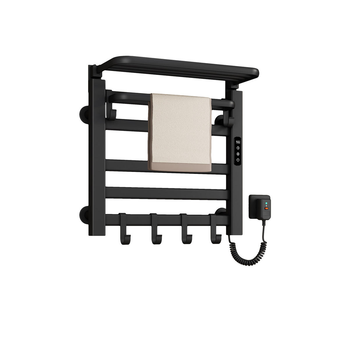 HEIZKÖRPER Elektrischer Handtuchhalter mit Ablage Schwarz 50/50/4,3 cm - Schwarz, Metall (50/50/25cm) - EMKE