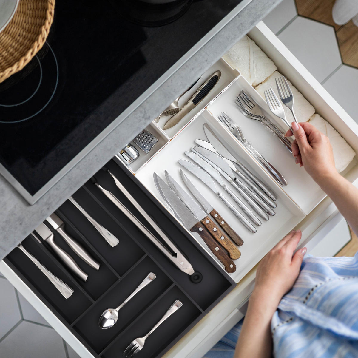 BESTECKKASTEN - Schwarz, Holz/Holzwerkstoff (46/5/28cm) - Relaxdays