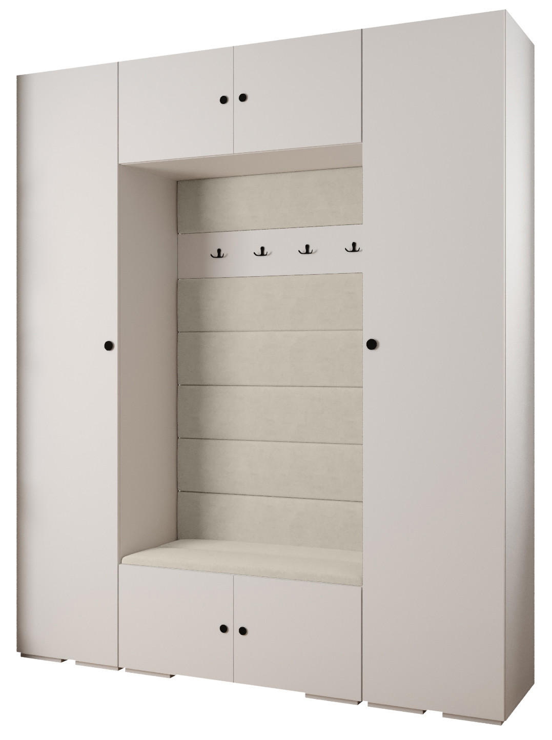 Abiks Möbel Garderoben-Set Weiß, Beige, Schwarz 200x236.7x47 cm