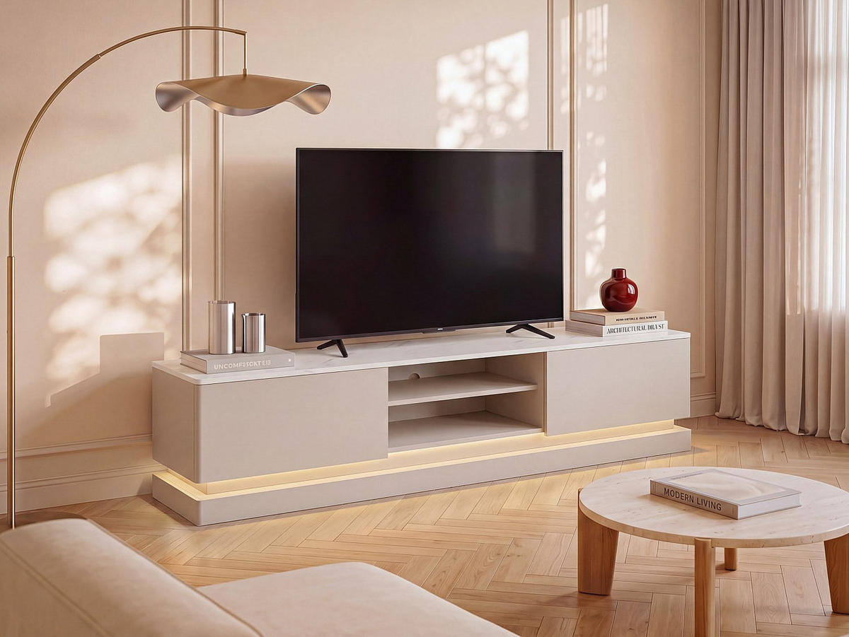 TV-BOARD - 190 cm x 40 cm - holz - beige, weiß Devika - Beige/Weiß, Holz (190/44/40cm) - Vente-Unique