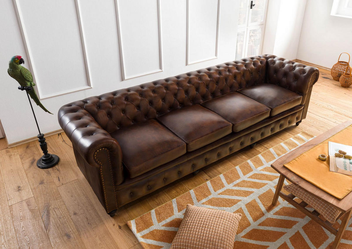 SOFA 4-Sitzer Echtleder 274x82x75 braun CHESTERFIELD #104 - Braun, Leder (274/75/82cm) - Massivmoebel24