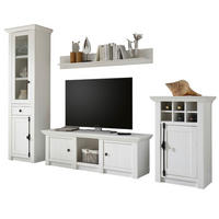WOHNWAND weiß Pinie Landhaus, Schrankwand 4-teilig 298 x 207 cm - Anthrazit/Weiß, Holzwerkstoff/Metall (298/207/45cm) - Furn.Design