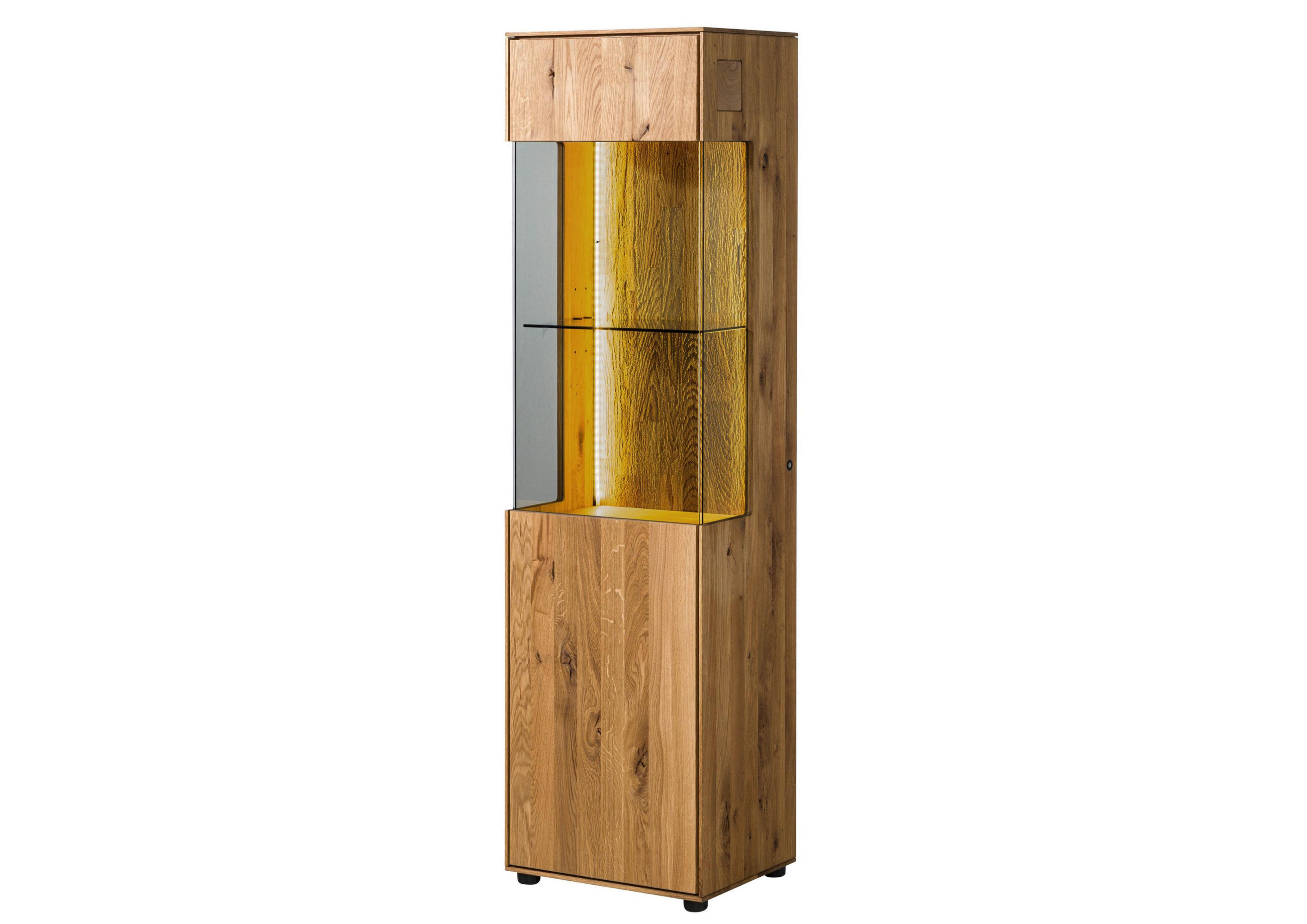 VITRINE Wildeiche 45x38x168 natur geölt WIEN #230 - Naturfarben, Holz (45/168/38cm) - Massivmoebel24