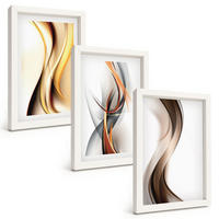 BILDER SET 3er Set - 20x30 cm Weißer Rahmen - Gelbgrau-braune Wellen - Weiß, Kunststoff (20/30cm) - TULUP