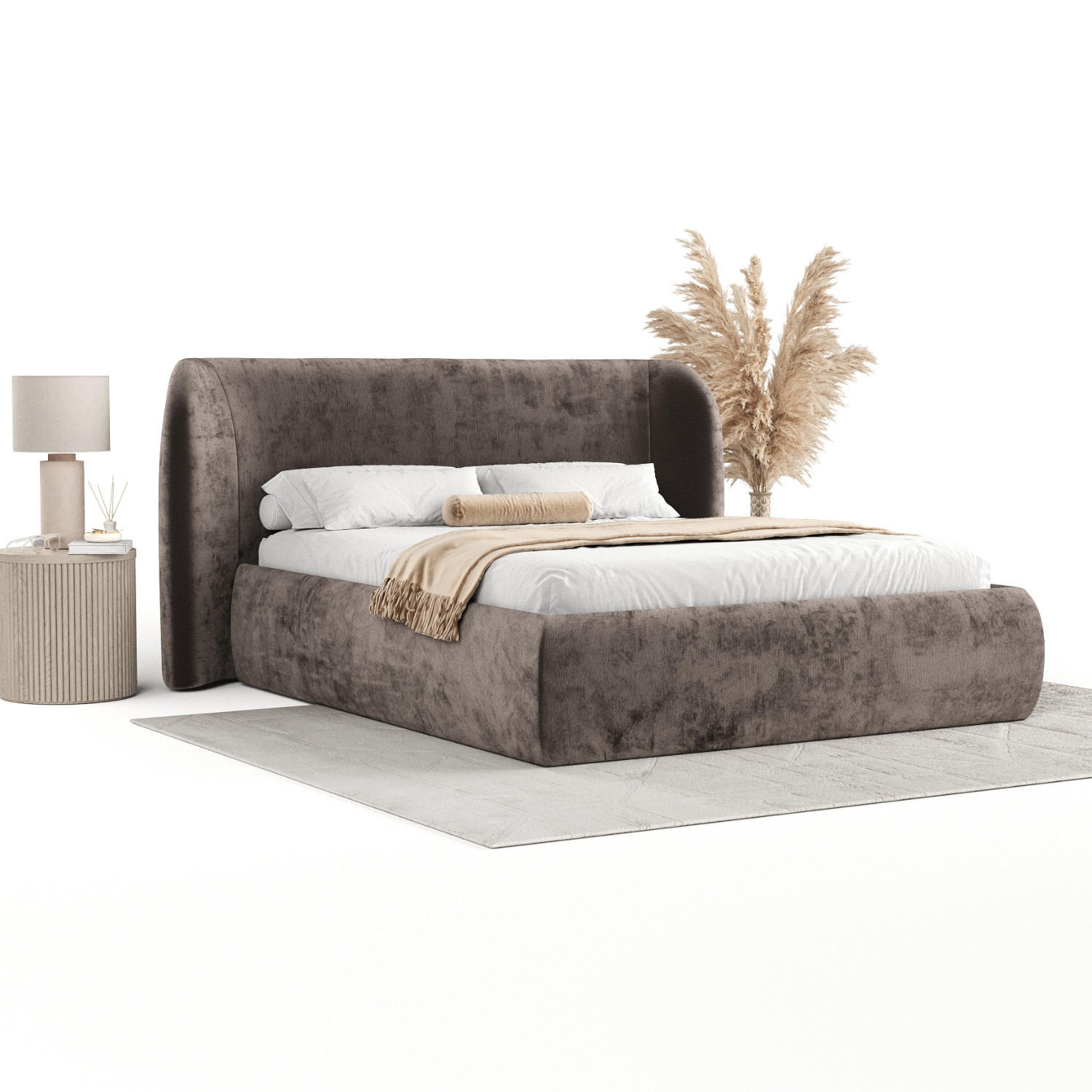 POLSTERBETT Bellano mit Stauraum 140/200 cm Braun im Lotta Stoff - Schwarz/Naturfarben, Holz/Holzwerkstoff (140/200cm) - AltaBeds