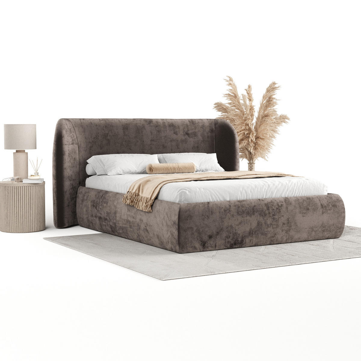 POLSTERBETT Bellano mit Stauraum 160/200 cm Braun im Lotta Stoff - Schwarz/Naturfarben, Holz/Holzwerkstoff (160/200cm) - AltaBeds