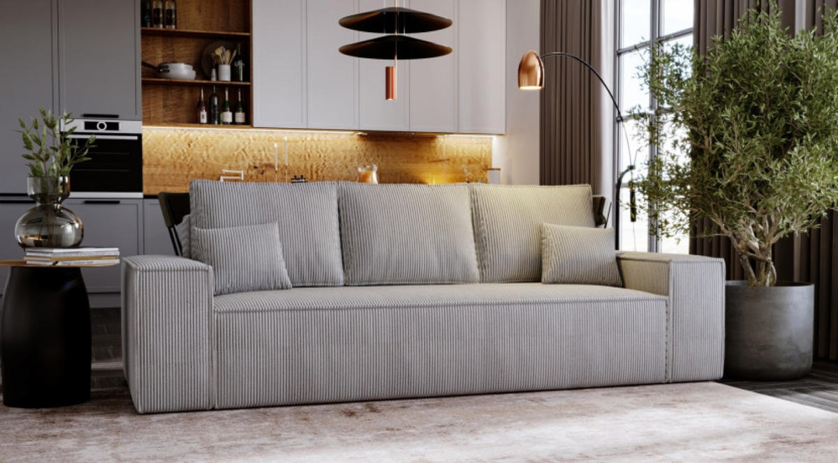 SOFA Hellgrau AGA Ausziehbar Sztruks - Grau, Textil (256/94/97cm) - Sepro Meble
