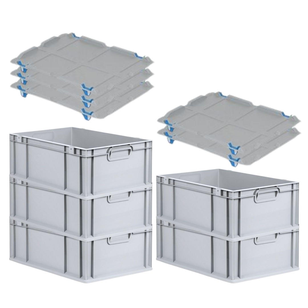 EUROBOX 5x Nextgen Economy Mit Auflagedeckel Grau/Blau Griffe Geschlossen 44 Liter - Blau, Kunststoff (40/22/60cm) - PROREGAL