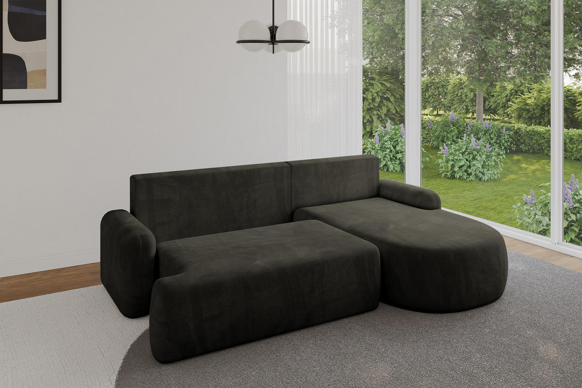 WOHNLANDSCHAFT mit Schlaffunktion und Bettkasten LIRA-L - 264x172x89 Schwarz - Schwarz, Holzwerkstoff/Textil (172/264cm) - ALTDECOR