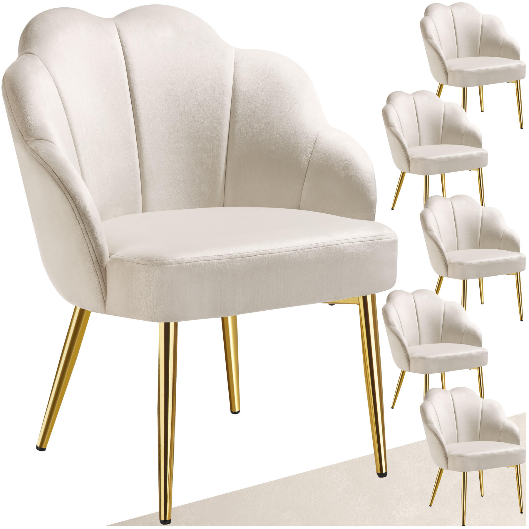 COCKTAILSESSEL 6er Set Hellen 66 x 62 x 80 5 cm creme/gold - Goldfarben/Creme, Textil (66/80.5/62cm) - tectake