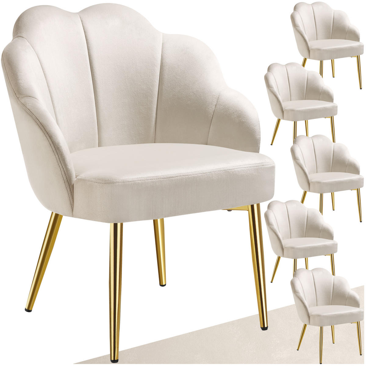 COCKTAILSESSEL 6er Set Hellen 66 x 62 x 80 5 cm creme/gold - Goldfarben/Creme, Textil (66/80.5/62cm) - tectake