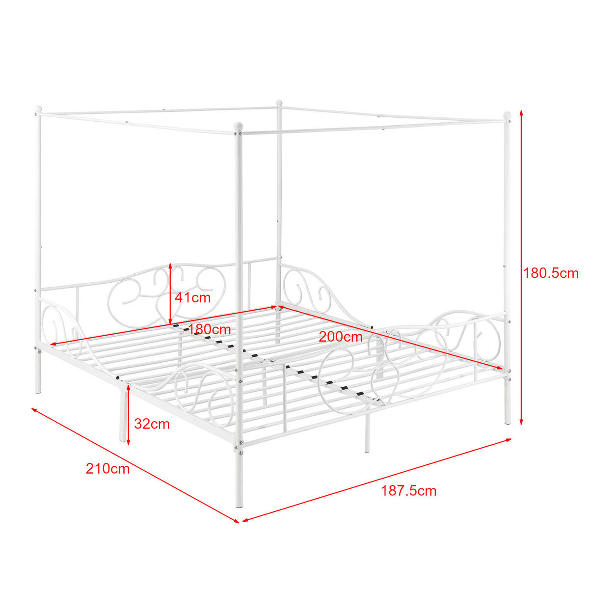 HIMMELBETT Finström - Weiß, Metall (180/200cm) - [en.casa]
