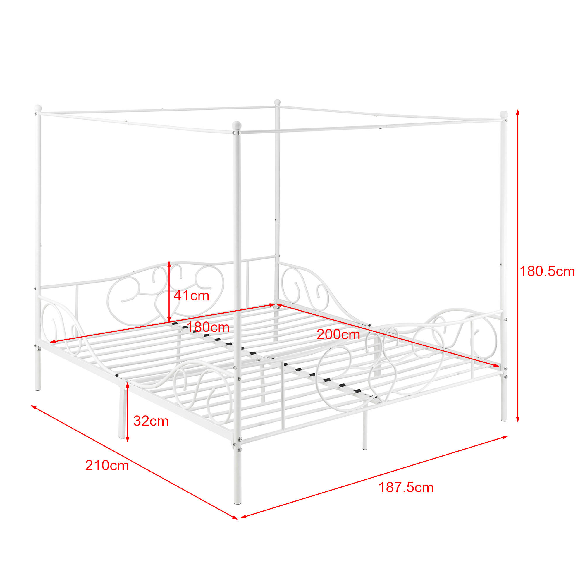 Thumbnail - [en.casa] Himmelbett, Weiß, Metall, 180x200 cm, Schlafzimmer, Betten