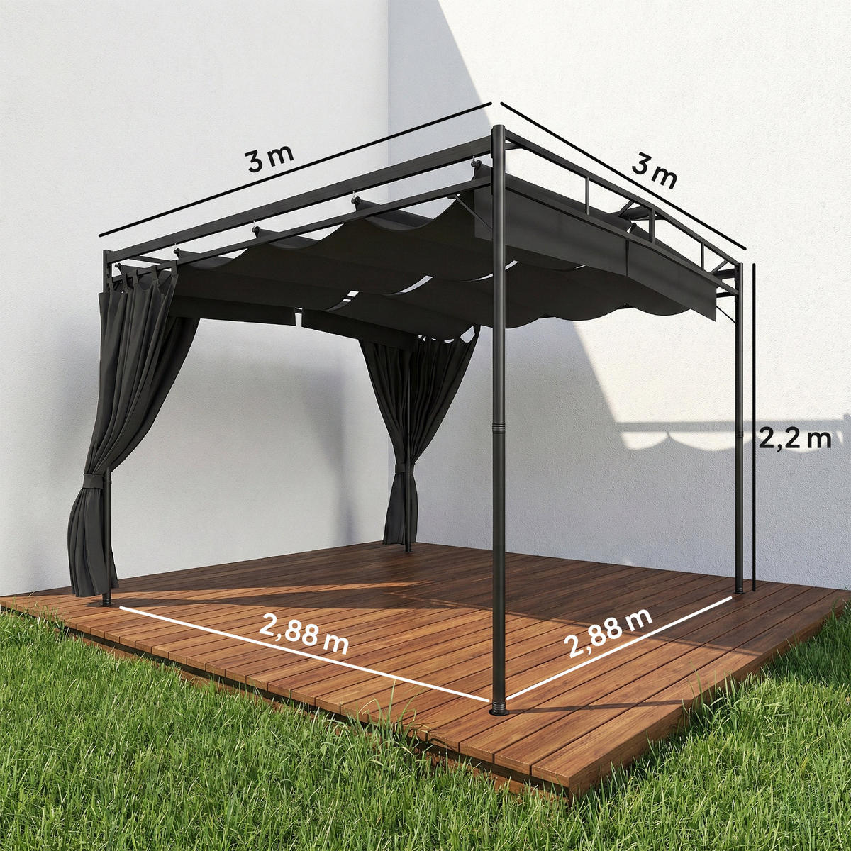 PERGOLA Polyester Metall Dunkelgrau - Dunkelgrau, Metall (300/220/300cm) - Outsunny