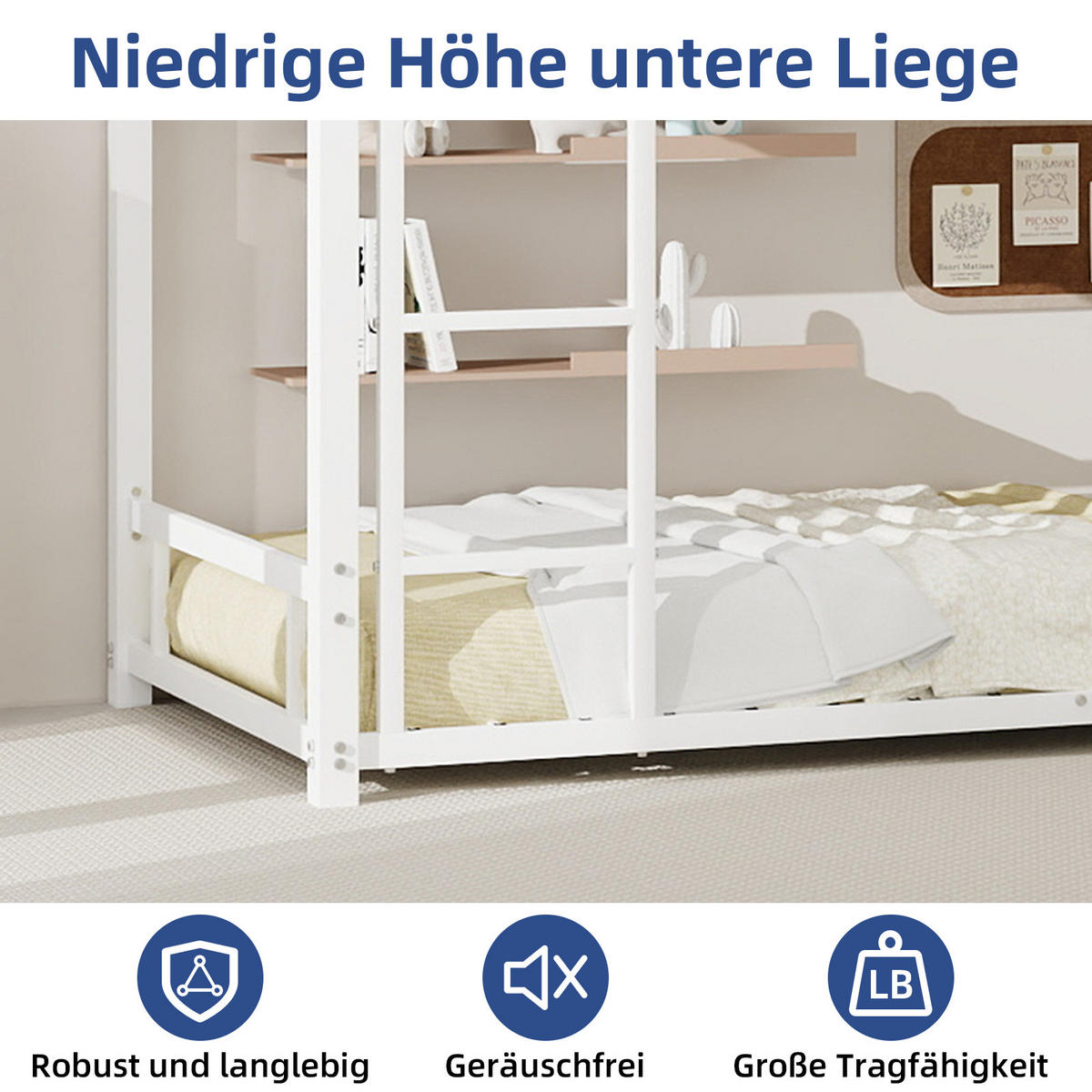 ETAGENBETT mit Leiter 197 x 98 x 136 cm Metall Weiß - Weiß, Metall (90/190cm) - Meubliv