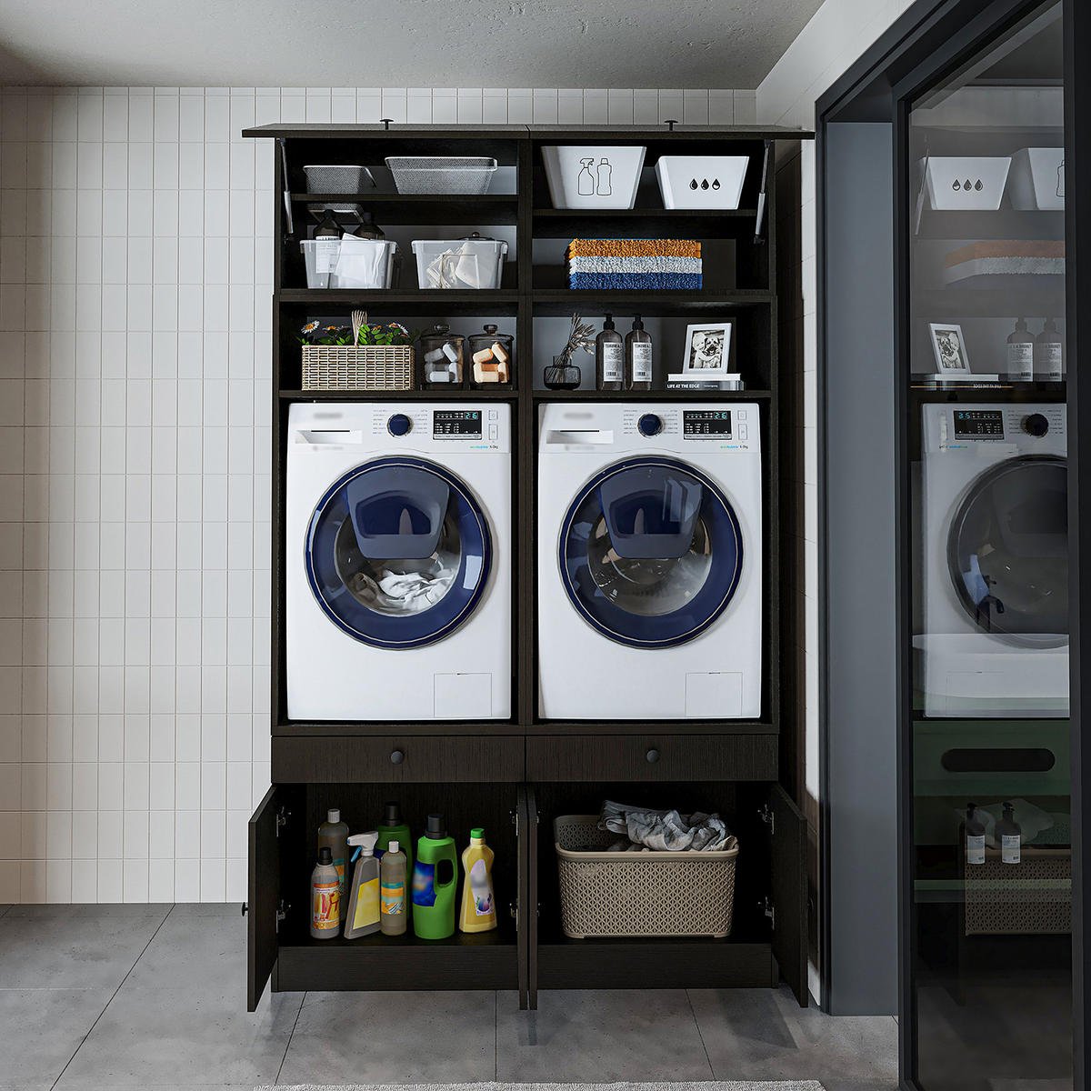 WASCHMASCHINENSCHRANK Serie 1 134cm Breit, 230cm Hoch - Schwarz, Holzwerkstoff (134/230/67cm)