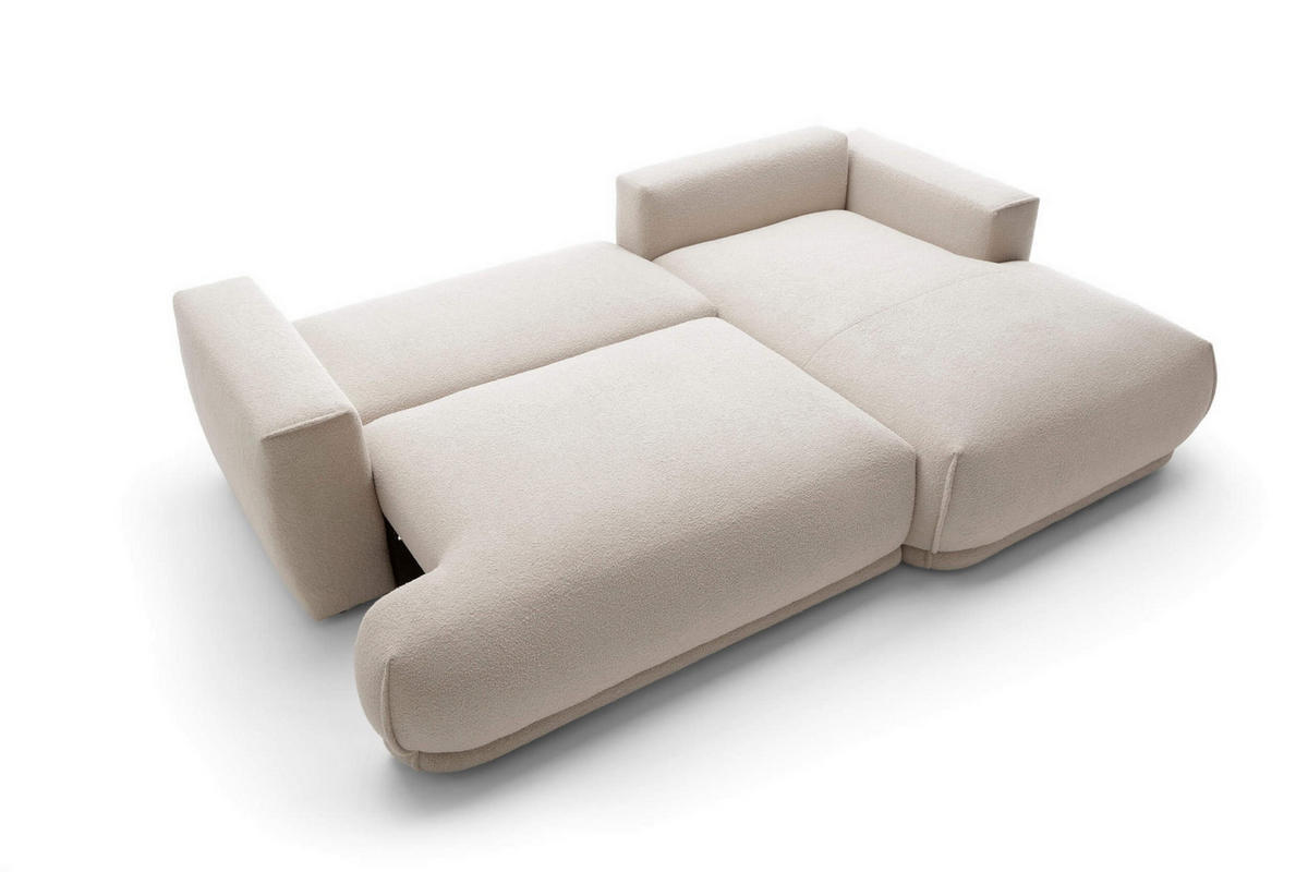 ECKSOFA NERO Beige Velours-Stoff mit Schlaffunktion - Beige, Holz (270/170cm) - MASSENO