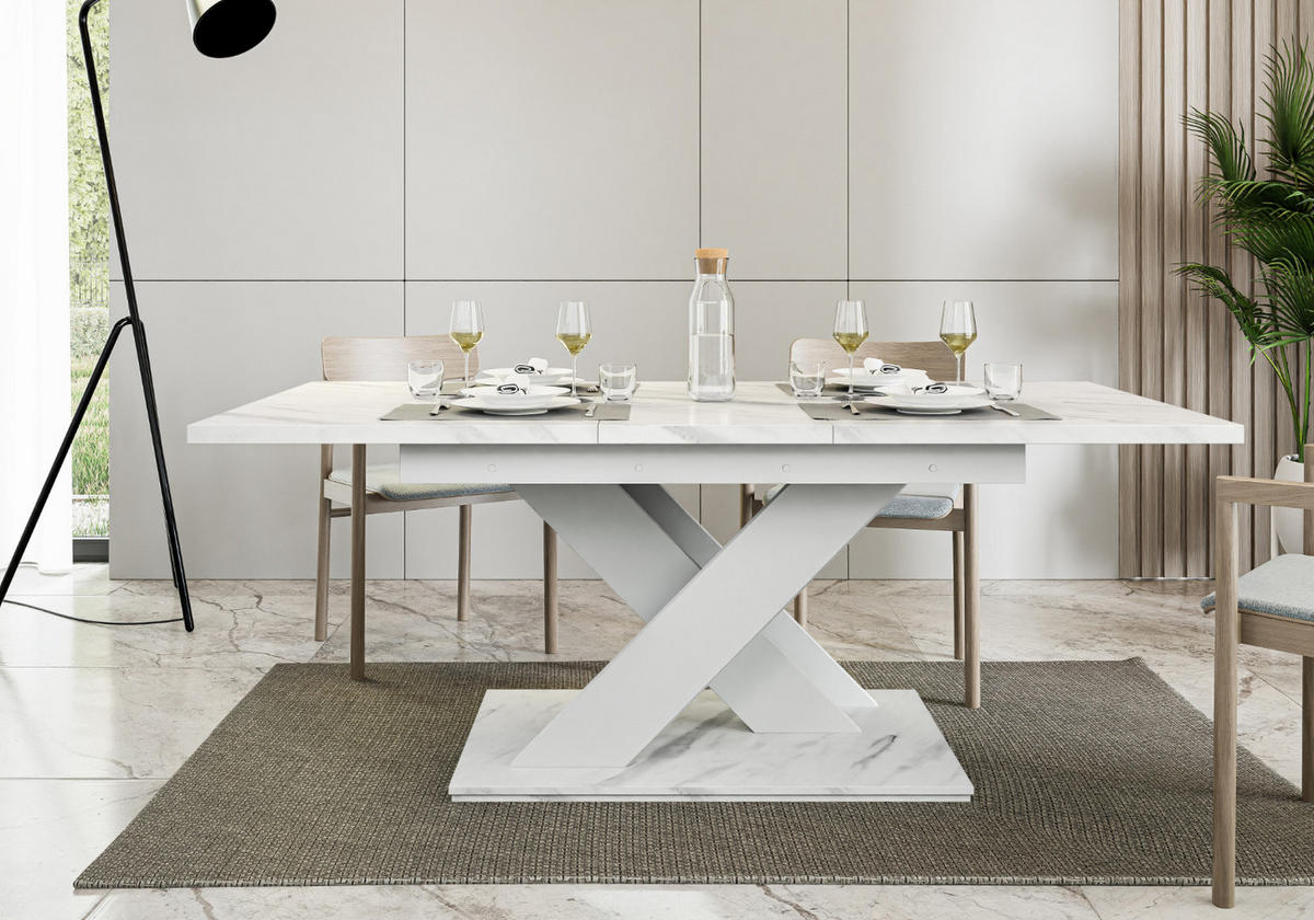 ESSTISCH Ausziehbar 140-180 cm Weiß Marmor-Optik - Weiß, Holzwerkstoff (180/80/75cm) - Home Collective