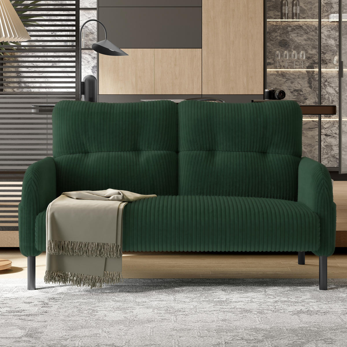 SOFA 2-Sitzer 120 x 75 x 79 cm Cord Emerald - Grün, Kunststoff (120/79/75cm) - Meubliv