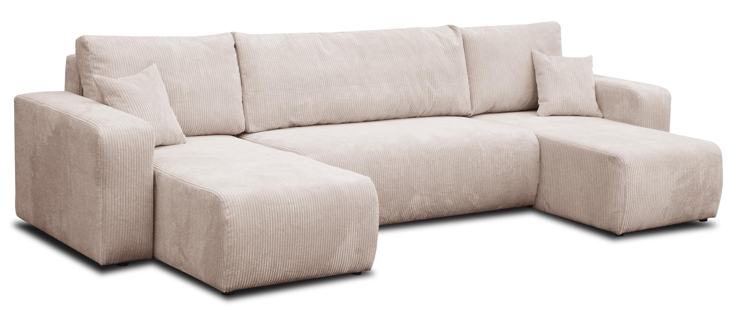 WOHNLANDSCHAFT LUNA U-FORM mit Schlaffunktion und Bettkasten (Beige) - Beige, Textil (312/83/142cm) - VENASI MÖBEL