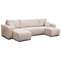 WOHNLANDSCHAFT LUNA U-FORM mit Schlaffunktion und Bettkasten (Beige) - Beige, Textil (312/83/142cm) - VENASI MÖBEL