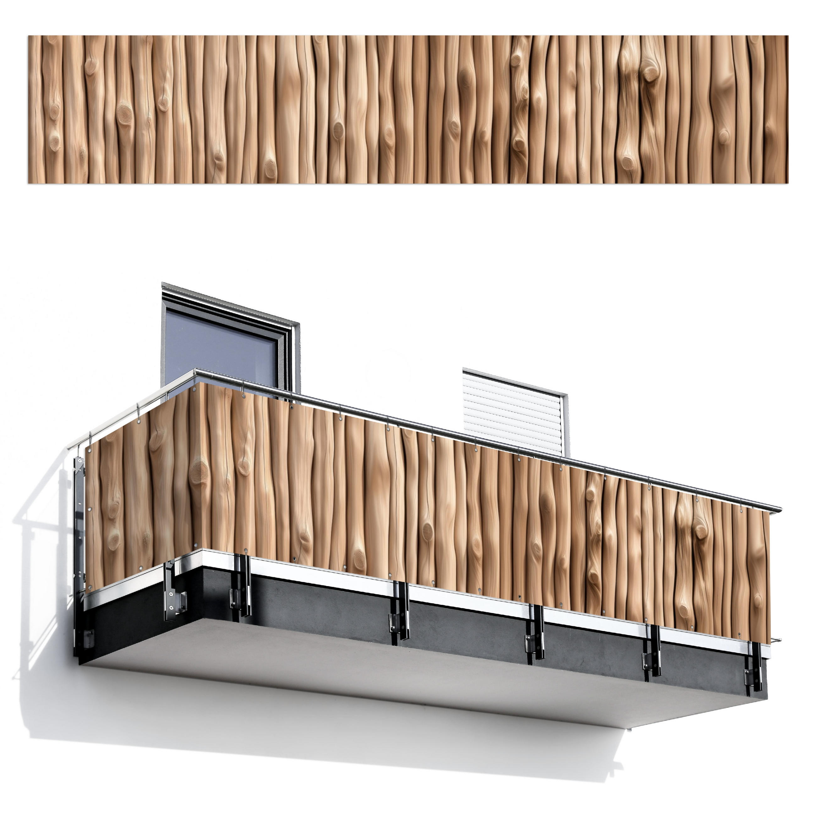BALKON-SICHTSCHUTZ Holz - Stiel - Hellbraun - Ahornfarben, Kunststoff (500/100cm) - MuchoWow