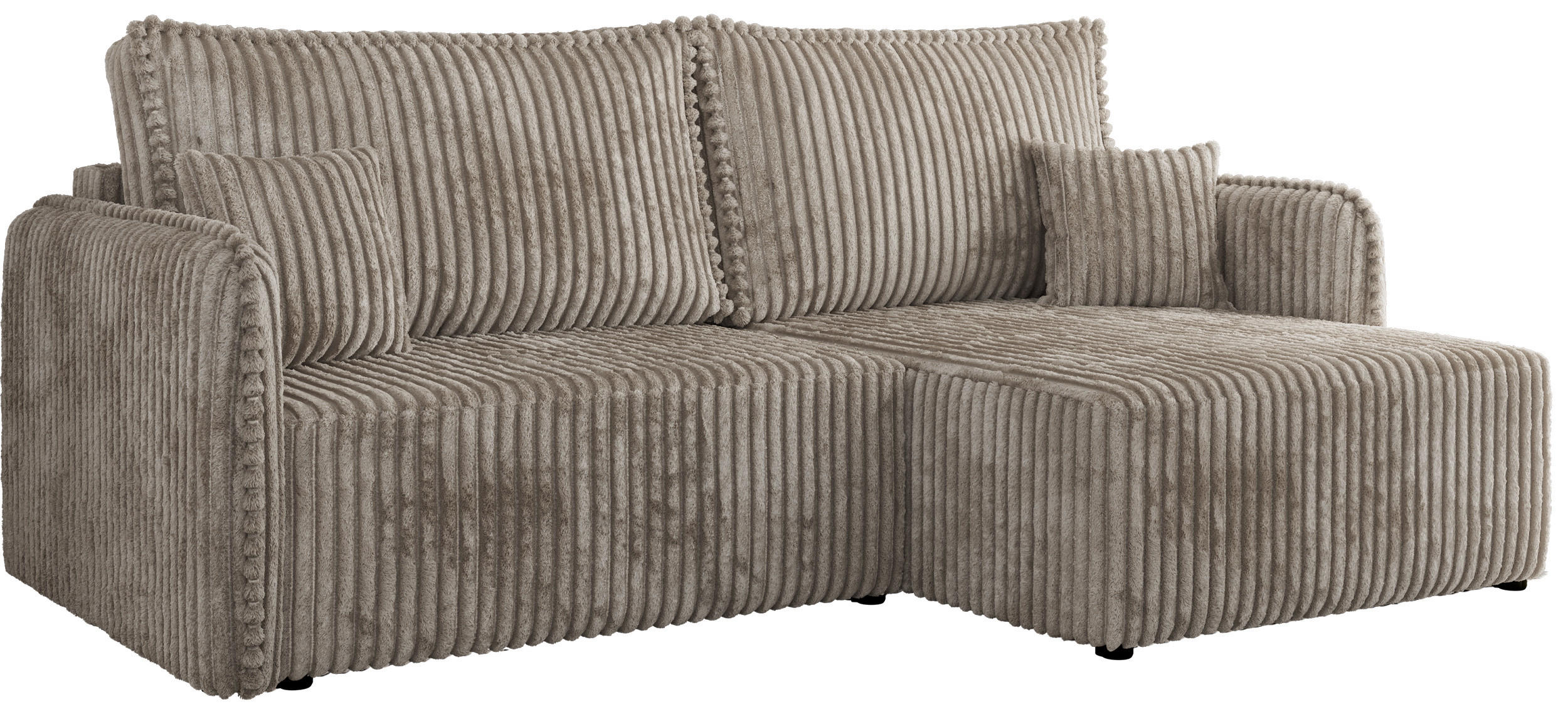 ECKSCHLAFSOFA MESTO L Hellbraun Cord - rechts - Hellbraun/Schwarz, Kunststoff/Textil (147/227cm) - MKS