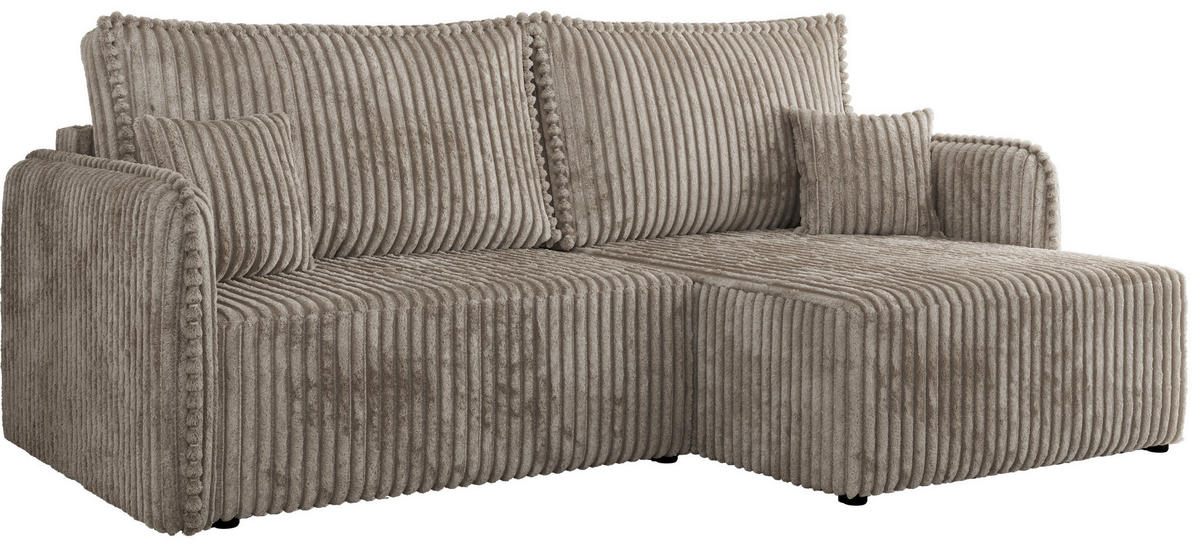 ECKSCHLAFSOFA MESTO L Hellbraun Cord - rechts - Hellbraun/Schwarz, Kunststoff/Textil (147/227cm) - MKS