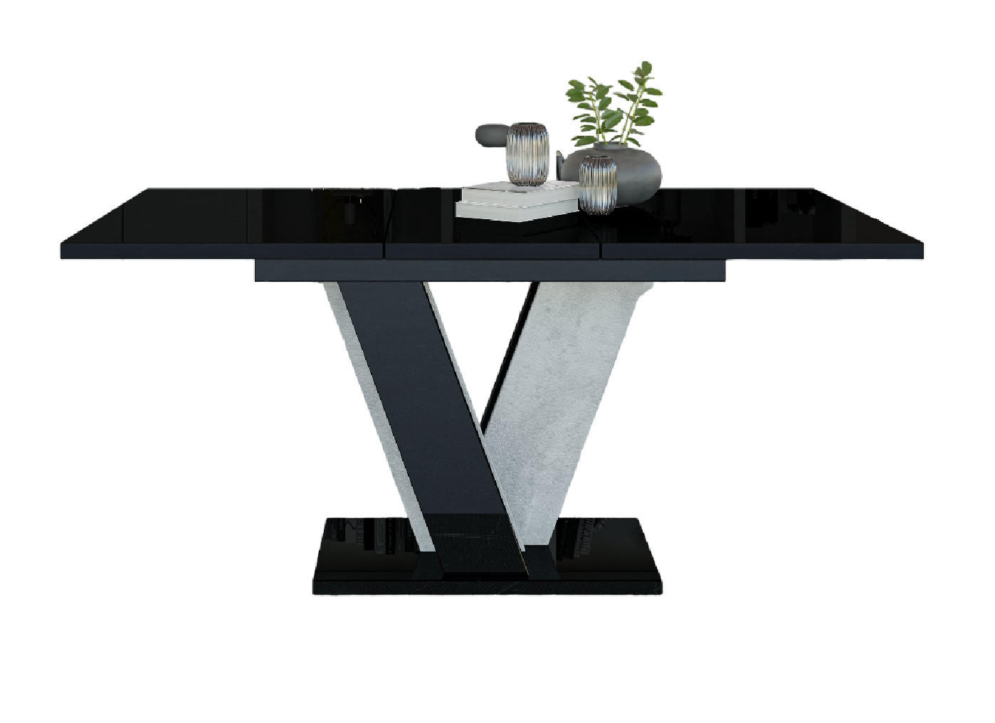 ESSTISCH rechteckig Schwarz - Beton ausziehbar - Schwarz Hochglanz/Hellgrau, Holzwerkstoff (90/120/75cm) - designimpex