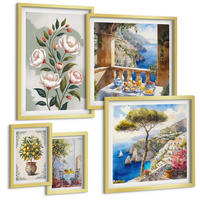 BILDER SET 5er Set - 50x50 cm & 20x30 cm & 40x60 cm Goldrahmen - Blick auf das Meer aus Zitronenbäumen - Goldfarben, Kunststoff (40/60cm) - TULUP