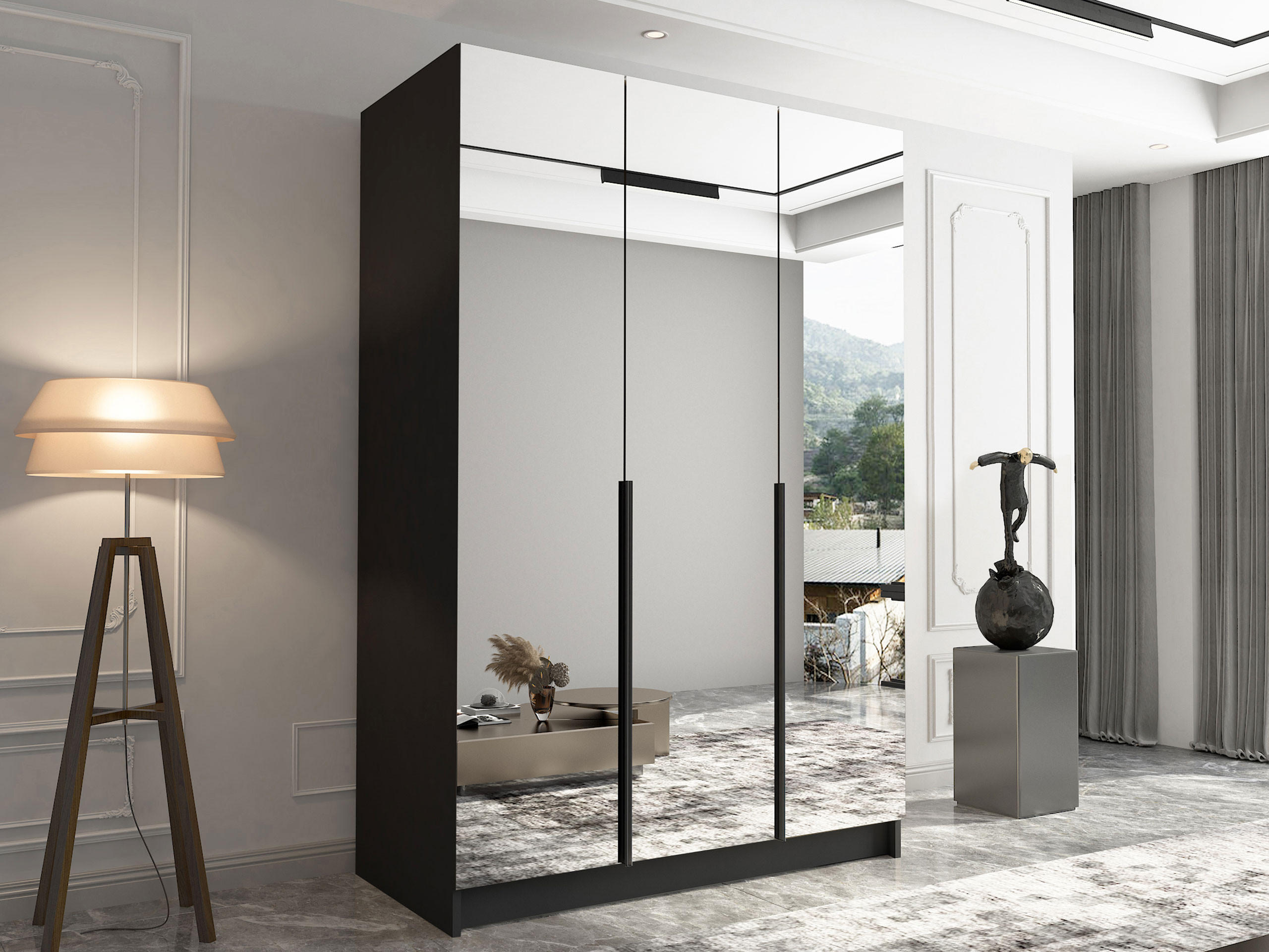 KLEIDERSCHRANK Calia III - Schwarz, Holzwerkstoff/Metall (150/215/58cm) - MIRJAN24
