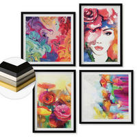 WANDBILDER 4er-Set - 50x50 cm & 40x60 cm Schwarzer Rahmen - Porträt von Blumen in intensiven Farben - Schwarz, Kunststoff (50/50cm) - ArtPrintCave