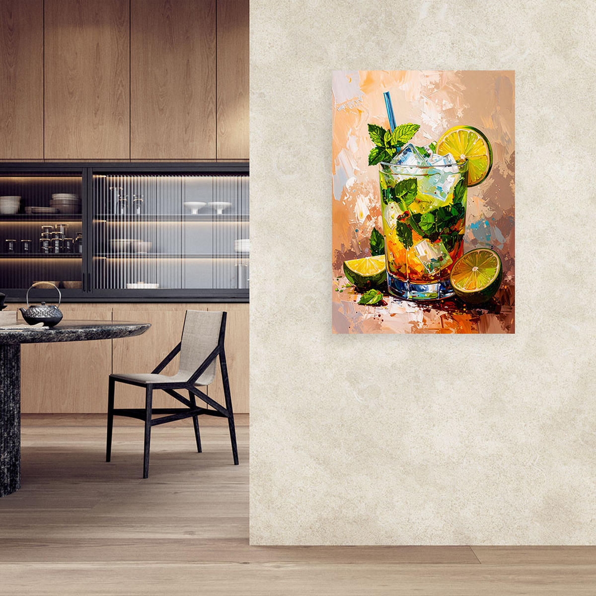 LEINWANDBILD Mojito Cocktail Getränk 80x120cm - Grün, Textil (80/120cm) - Feeby